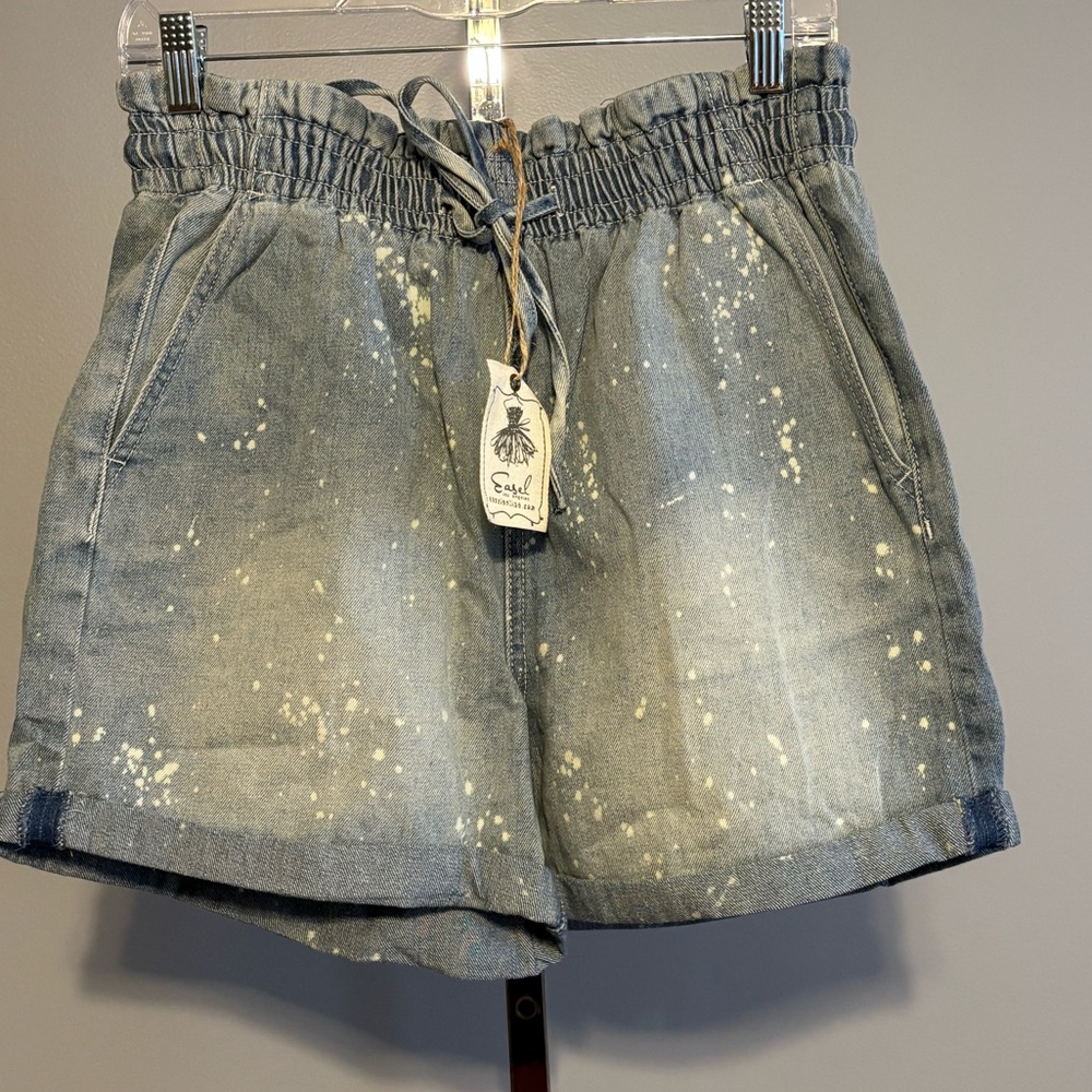 Easel High Waist Denim Shorts - Blue